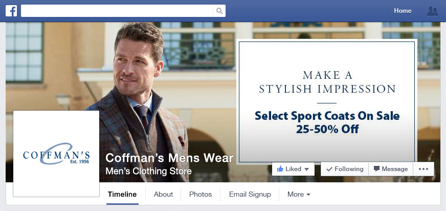 Coffman's Mens Wear Facebook header