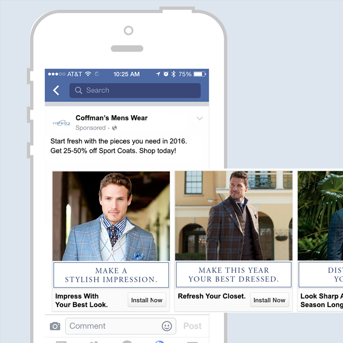 Coffman's Mens Wear Facebook Carousel advertisement