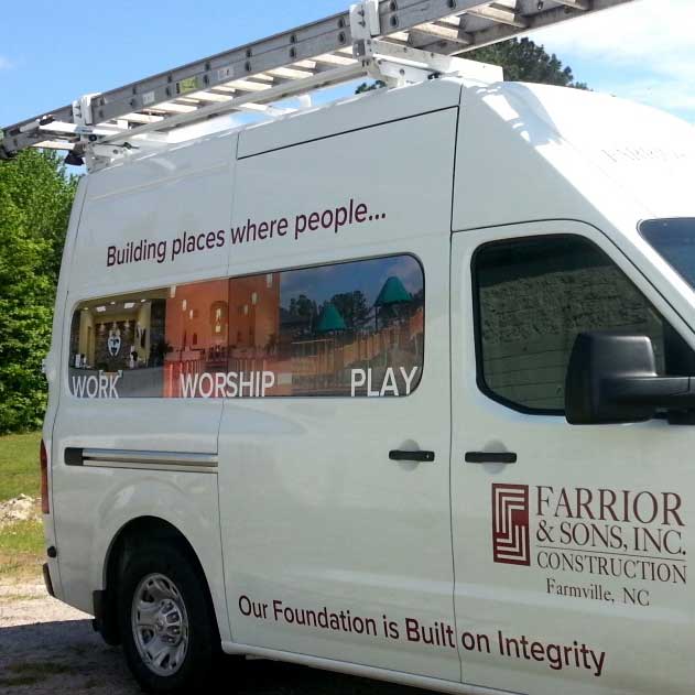 Farrior & Sons Van with new vehicle graphics on it.