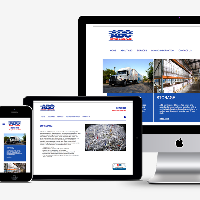 ABC Moving & Storage website displayed on phone, tablet and desktop computer