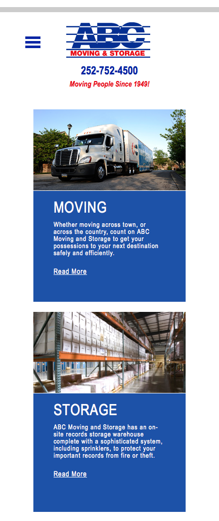 ABC Moving & Storage mobile-friendly website display