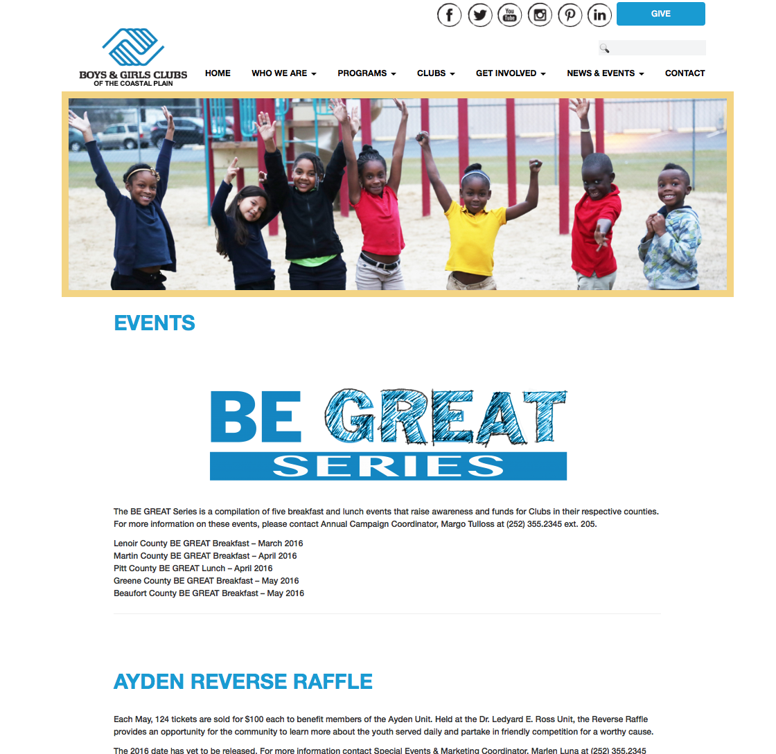 Boys and Girls Clubs inner page of their website