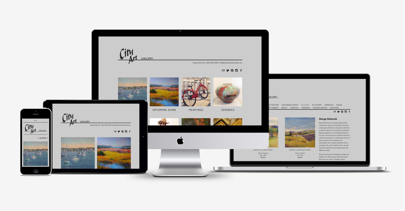 City Art Gallery website shown on phone, tablet, laptop and desktop computer