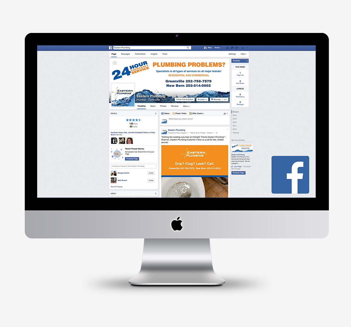 Eastern Plumbing Facebook page managed by Igoe Creative