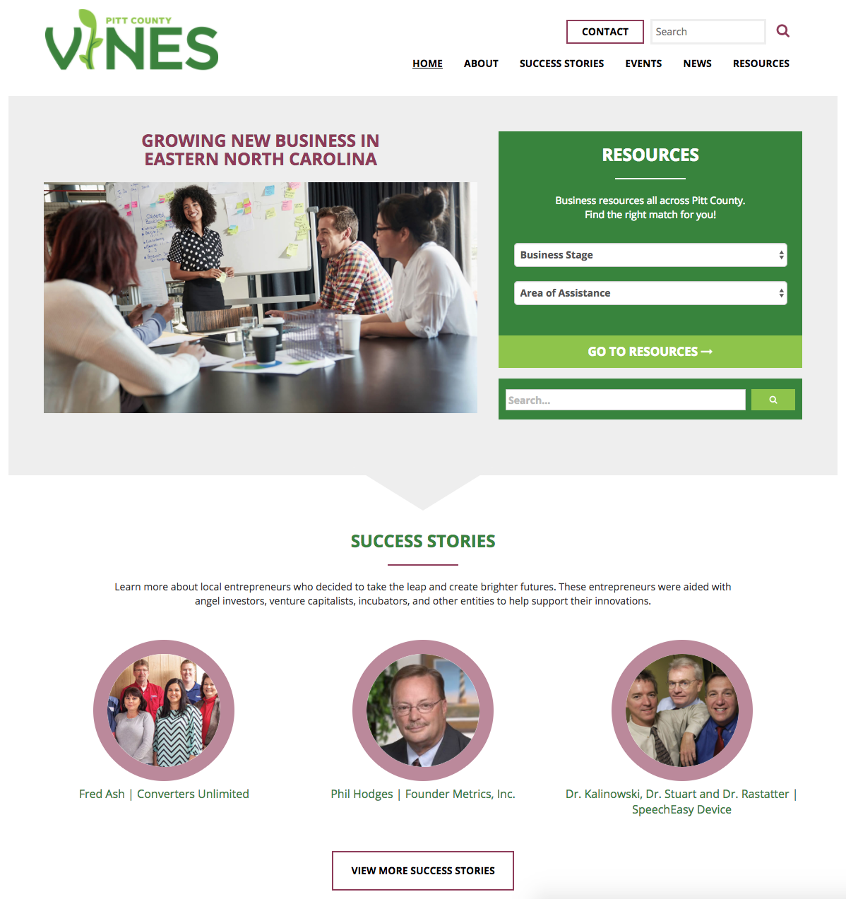 Vines website homepage on a desktop