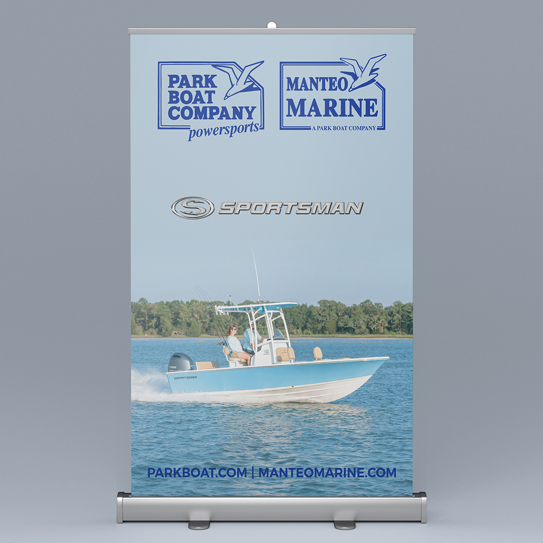 Park Boat Company tradeshow banner featuring Sportsman boats